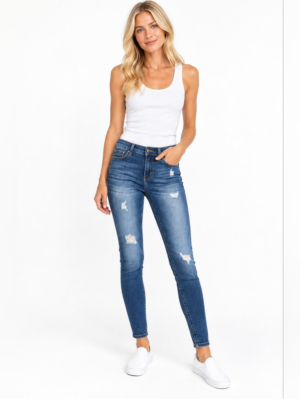 Hollister Size 26 Length 28 Medium Blue Distressed Mid-Rise Skinny Jeans